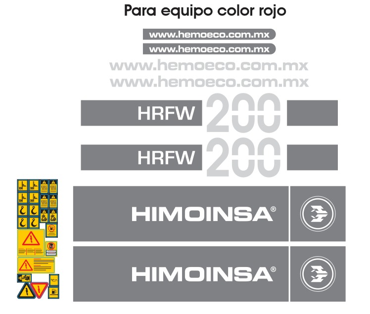 JUEGO DE CALCAS DE RESTAURACION PARA HIMOINSA HRFW200 EQUIPO ROJO