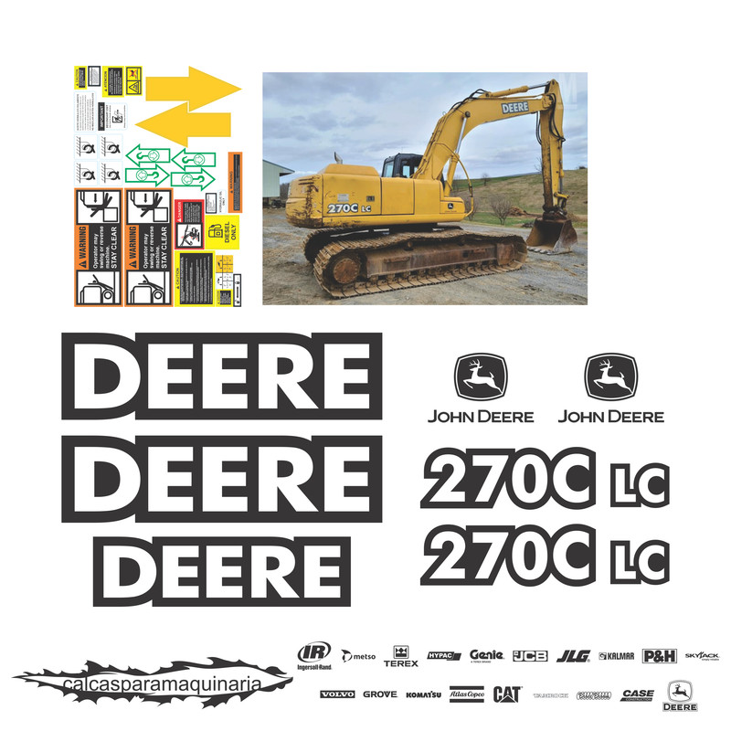 JUEGO DE CALCAS DE RESTAURACION PARA JOHN DEERE 270CLC SIN FRANJAS